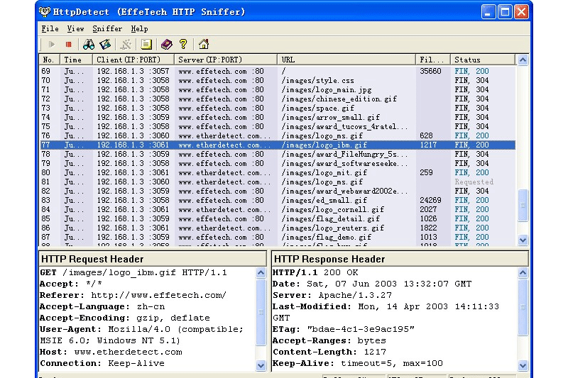 EffeTech HTTP Sniffer(HTTP数据包嗅探器)